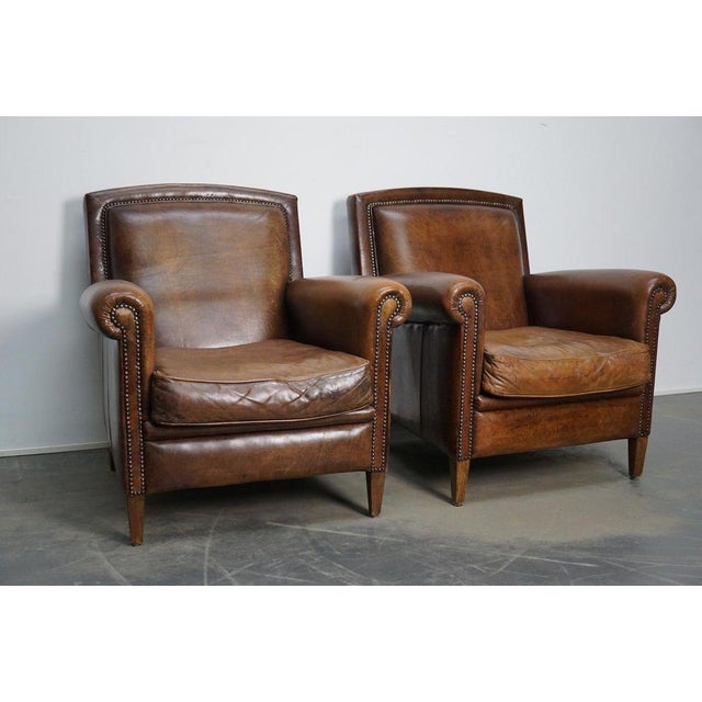 Industrial Vintage Dutch Cognac Leather Club Chairs, Set of 2 For Sale - Image 3 of 18