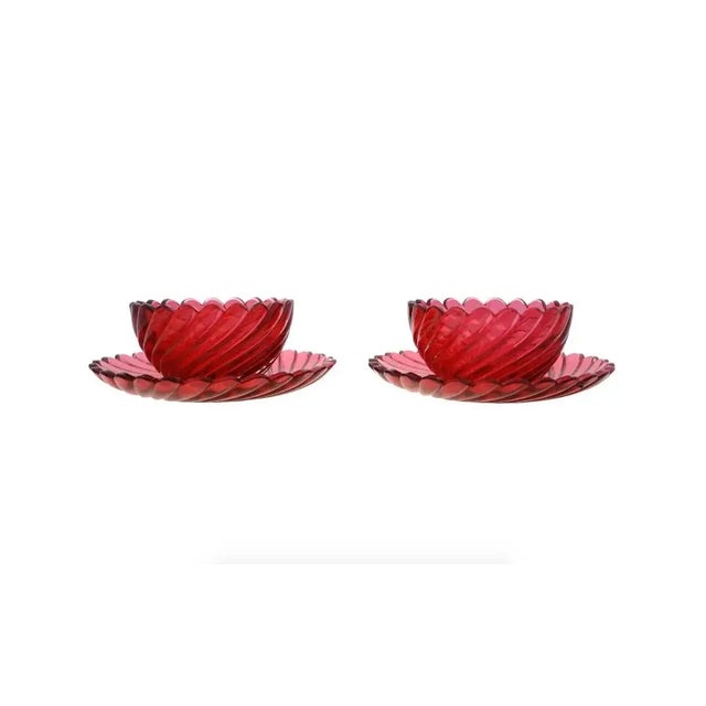 Mid-Century Modern Vintage Ruby Red Crystal Glass Bowls and Plates - 4 Pieces For Sale - Image 3 of 7