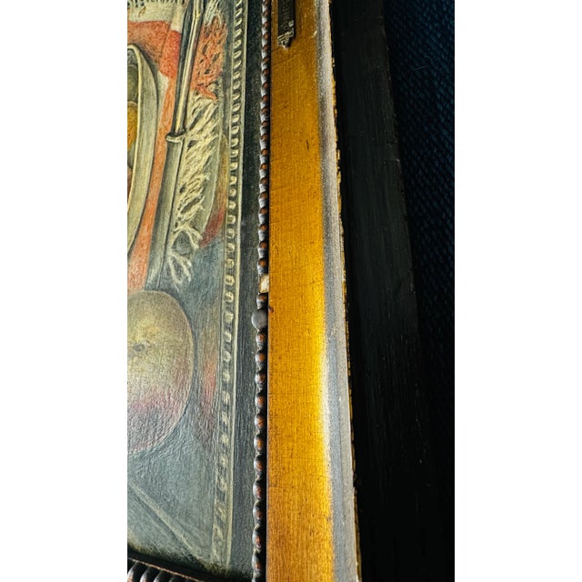 Rustic European Late 19th Century Still Life Painting, Wine and Peaches on Silver Tray, Framed For Sale - Image 3 of 4