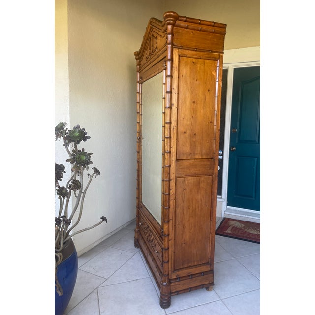 French Antique French Armoire With Faux Bamboo & Pine Wood For Sale - Image 3 of 18