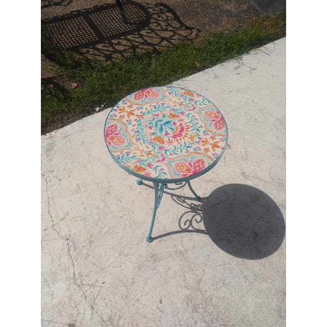 Late 20th Century Metal With Round Tile Top Side Table For Sale - Image 4 of 5