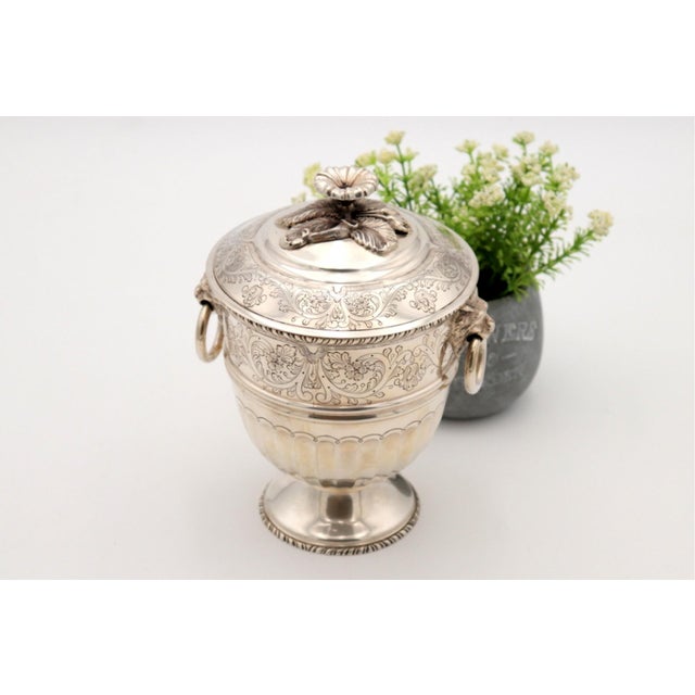 Silver Urn with Lion Heads Engraved with Rings For Sale - Image 5 of 7