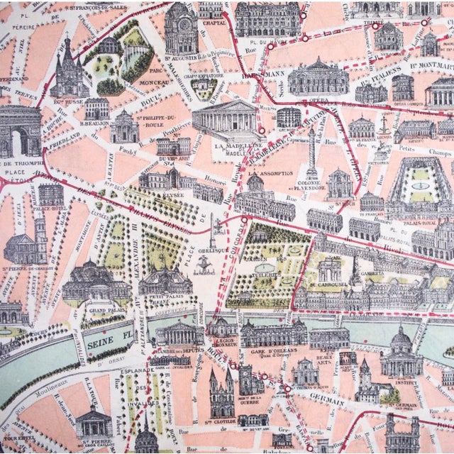 French Vintage French “Nouveau Paris Monumental” Illustrated Map – Garnier Frères – Double-Sided For Sale - Image 3 of 3