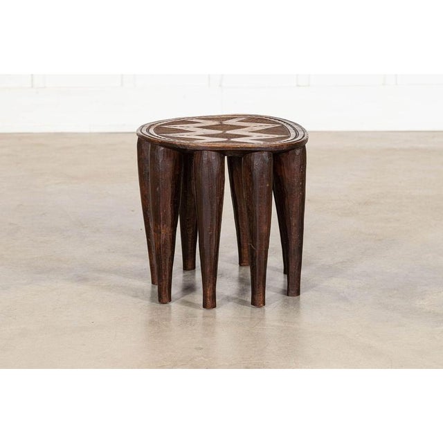 African Tribal Carved Teak Nupe Stool, 1920 For Sale - Image 9 of 11