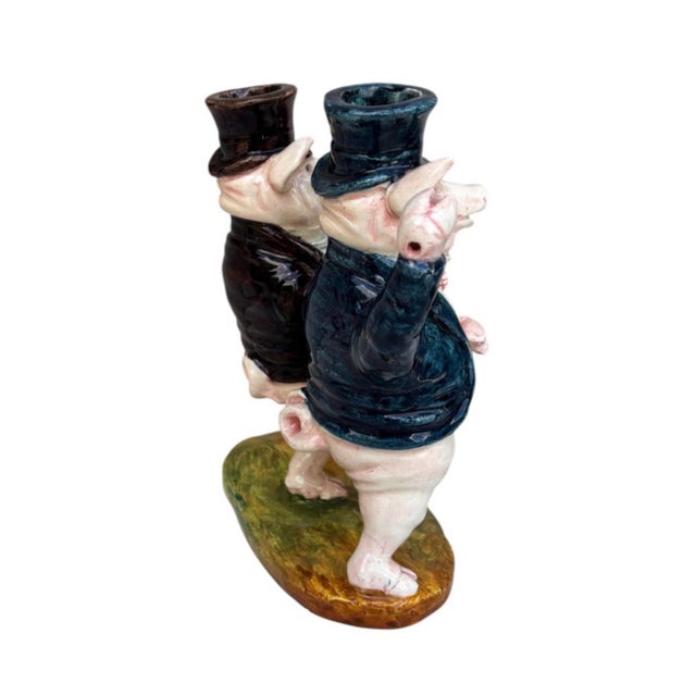 French Country 19th Century Rare French Majolica Pigs Gentlemen Delphin Massier For Sale - Image 3 of 7