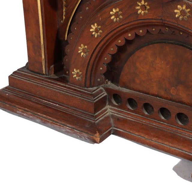 Wood Eastlake Aesthetic Walnut Burl Hall Mirror Gilt Highlights C1870 For Sale - Image 7 of 18