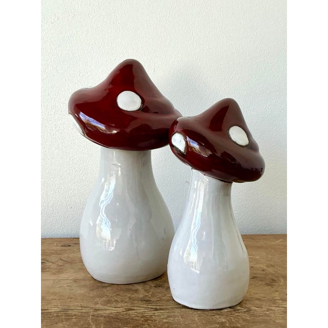 Vintage Boho Glazed Ceramic Mushrooms - Set of 2 For Sale - Image 12 of 12