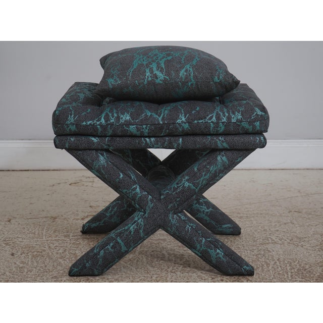 Traditional Pair of Designer Blue & Gray Upholstered Benches or Stools For Sale - Image 3 of 18