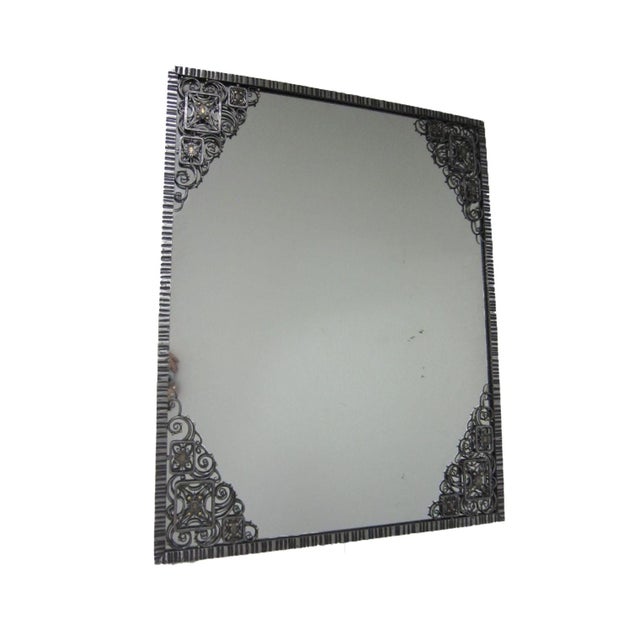 Magnificent Hand Hammered Iron & Brass Inlaid French Art Deco Mirror For Sale - Image 10 of 17