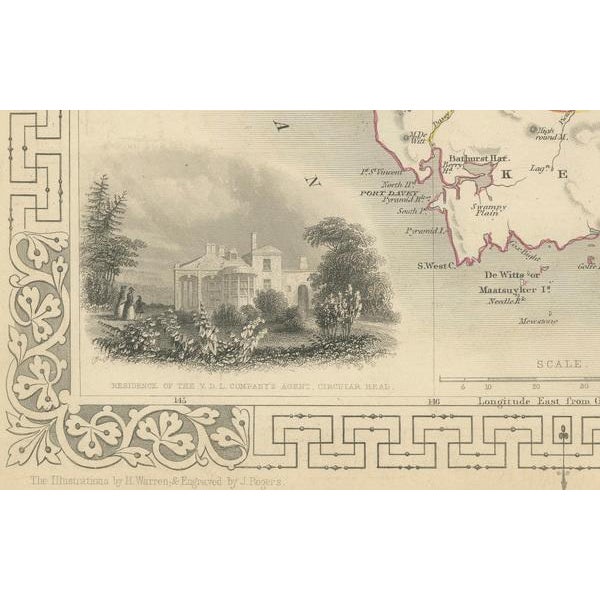 Map of Tasmania with Illustrations of Local Fauna and Colonial Landmarks, 1851 For Sale - Image 3 of 6