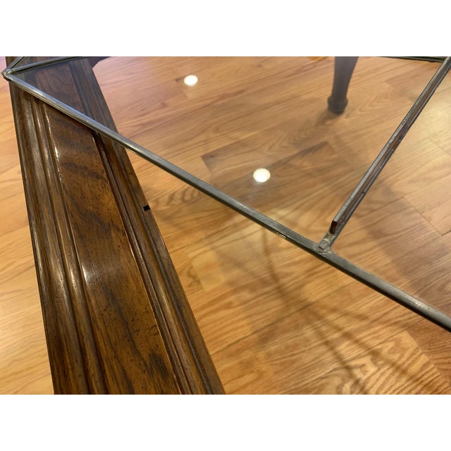 Brown 1980s Drexel Heritage Grand Villa Pecan Leaded Glass Coffee Table For Sale - Image 8 of 13