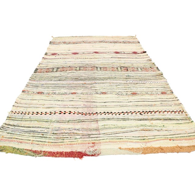 Tribal Vintage Boucherouite Moroccan Kilim Rug - 04'05 X 07'07 For Sale - Image 3 of 9