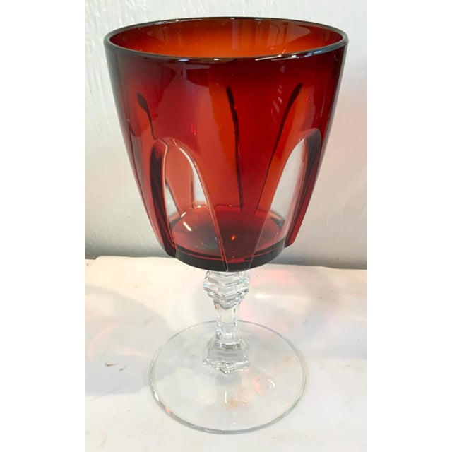 French Vintage French Ruby Red Cut to Clear Wine Glasses - Set of 4 For Sale - Image 3 of 6