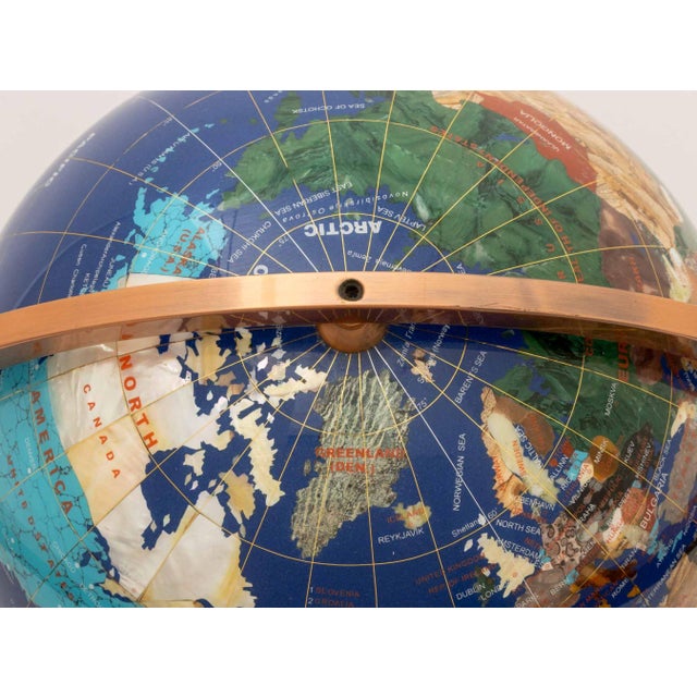 Modern Semi-Precious Stone Inlaid Revolving Globe on Copper Stand For Sale - Image 14 of 15
