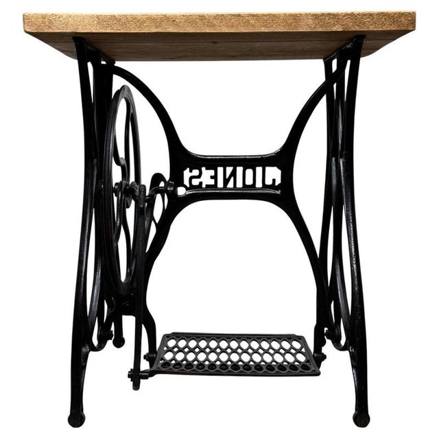 Wood Antique Industrial Style Cast Iron Side Table, 1900s For Sale - Image 7 of 10