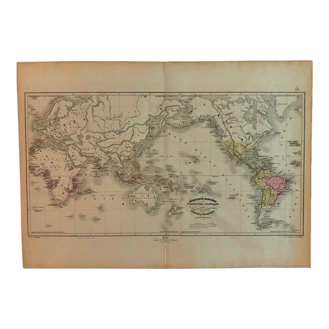 Map of Global Maritime Discoveries and Spanish and Portugese Colonial Possessions in the 16th through 18th Centuries For Sale