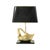 Large Hollywood Regency-style table lamp shaped like an elegant swan, featuring a black resin base and a black synthetic...