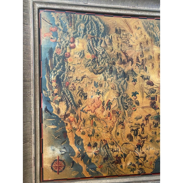 Traditional 1940's Pictorial Map of the United States by Miguel Covarrubias 41”x31” For Sale - Image 3 of 11