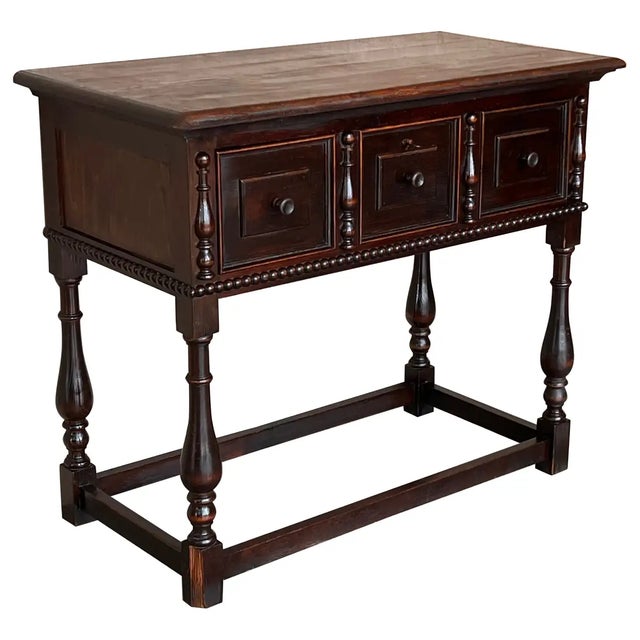Spanish Console Chest Table With Two Carved Drawers and Original Hardware For Sale - Image 13 of 13