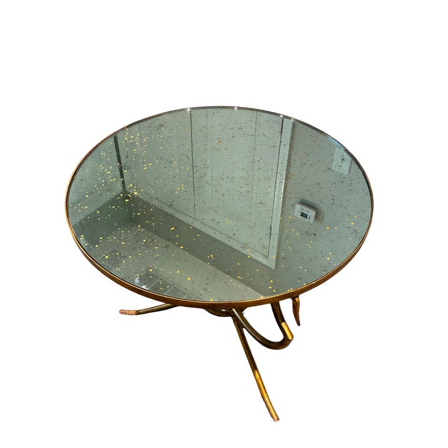 Metal Baker Furniture Sculptural Gilt Metal Round Antiqued Mirror Accent Table For Sale - Image 7 of 10