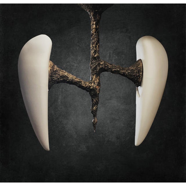 Hand-Sculpted Cast Bronze Hanging Lamp by William Guillon For Sale - Image 9 of 18