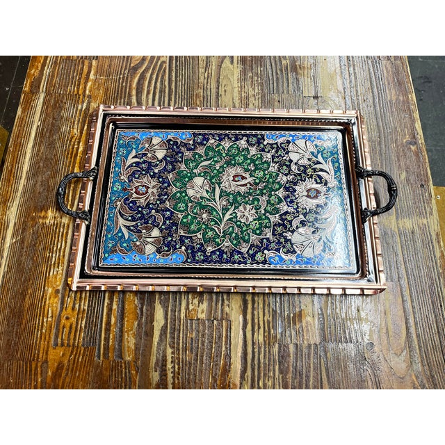 Rectangular Etched Copper Tray with Handles For Sale - Image 11 of 11