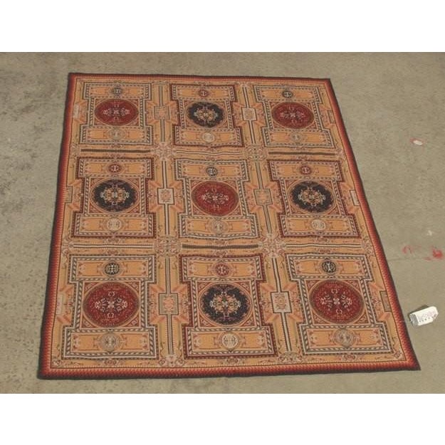 Traditional Vintage Needlepoint Rug in Gold and Red With Geometric Medallions For Sale - Image 3 of 5