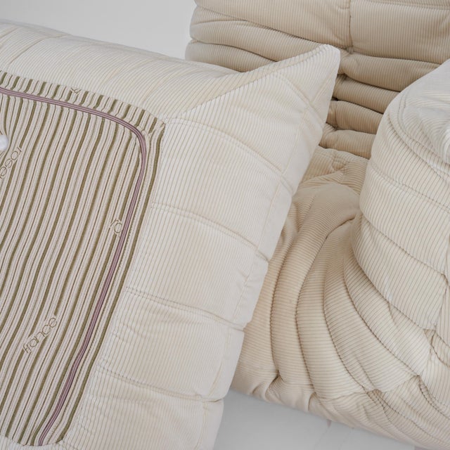 Authentic Ligne Roset Togo Corner Chair & Ottoman in Vanilla Corduroy For Sale - Image 11 of 11