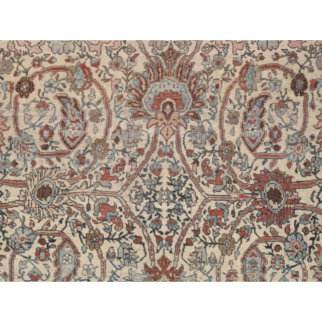 Antique Bijar Carpet Oriental Carpet, Handmade, Ivory, Coral, Light Blue, Taupe For Sale - Image 13 of 17
