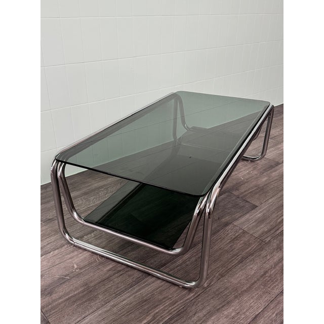 Modern Italian Coffee Table in Chromed Steel and Smoked Glass, 1970s For Sale - Image 3 of 11