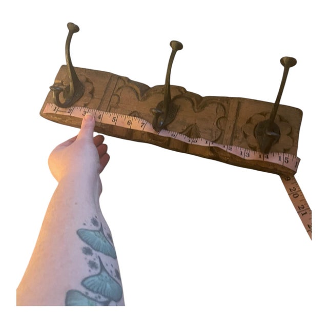 Early 20th Century French Architectural Salvage Art Deco Carved Wood/Cast Iron Wall Coat/Hat Rack For Sale - Image 4 of 5