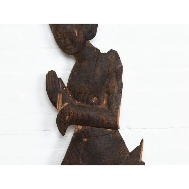 Antique Carved Wooden Sculpture of a Thai Praying For Sale - Image 9 of 12