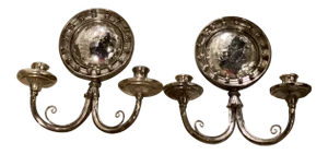 1920s Silver Plated Sconces With Convex Mirrored - Pair