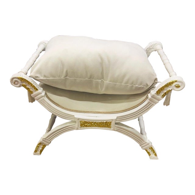 Baroque Style White Velvet Bench For Sale