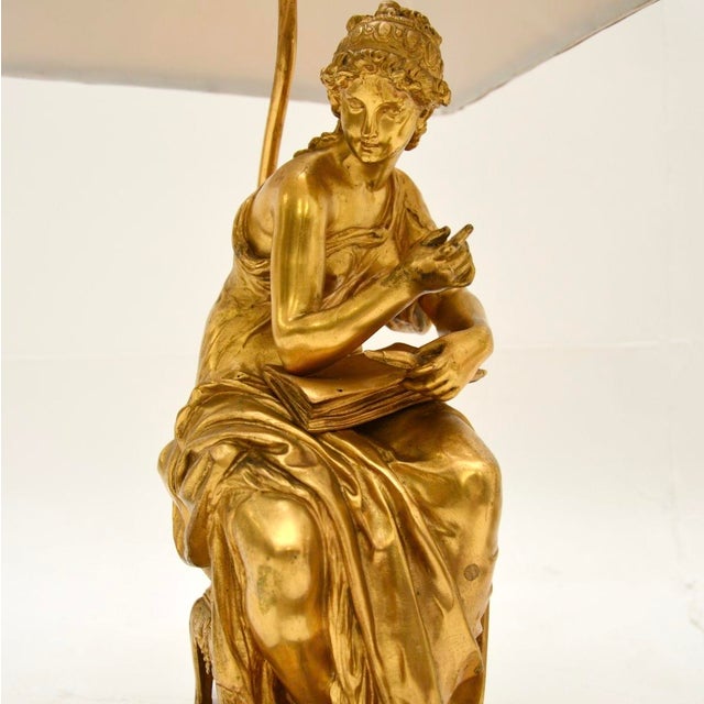 Antique Victorian Gilt Bronze and Marble Table Lamps, 1880s, Set of 2 For Sale - Image 6 of 13