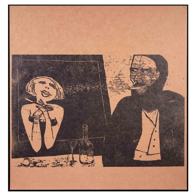 A Man and a Woman, Original Woodcut Print, Early 20th-Century For Sale