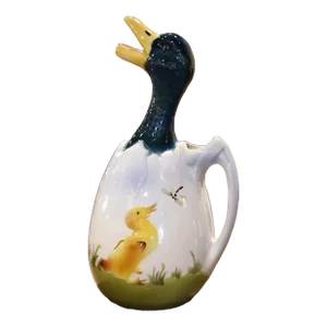 19th Century French Saint Clement Barbotine Faience Olive Oil Duck Pitcher