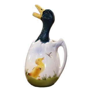 19th Century French Saint-Clément Majolica Duck Pitcher For Sale