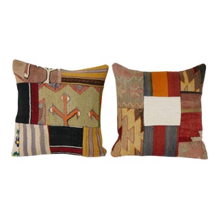 Turkish Handmade Large Patchwork Cushion Cover - A Pair For Sale