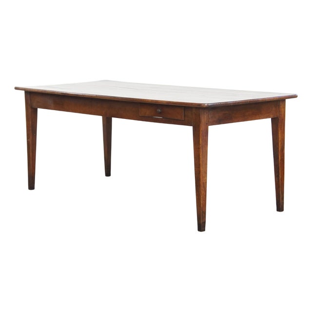 Antique French Cherry Dining Table with a Large Extendable Top and a Drawer For Sale