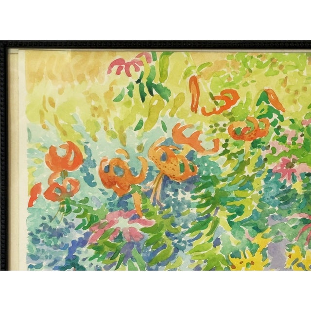 Original Framed Vibrant 'Field of Flowers' Watercolor Painting For Sale - Image 4 of 15