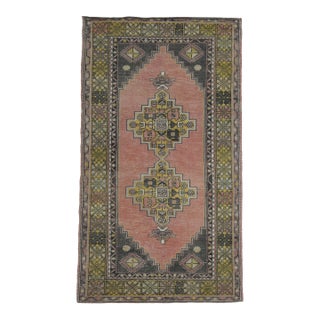1970s Vintage Handmade Wool Cotton Pink Area Rug For Sale