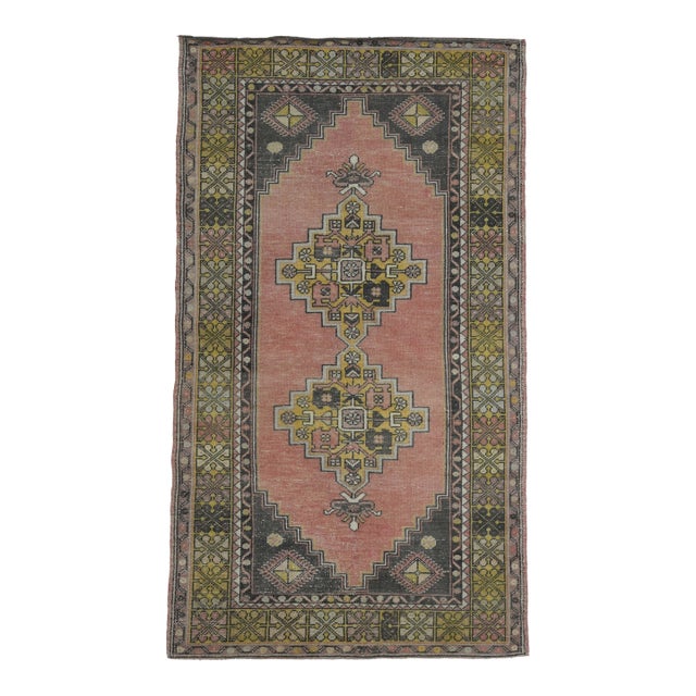 1970s Vintage Handmade Wool Cotton Pink Area Rug For Sale