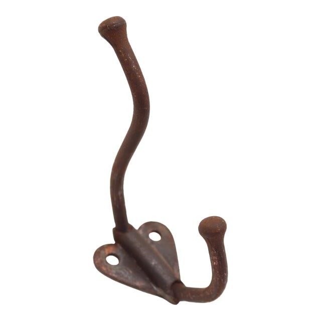 Vintage Japanned Cast Iron Double Arm Wall Hook For Sale