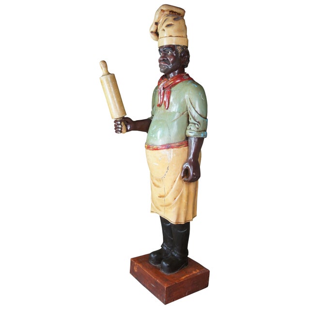 French Mid 20th Century Monumental Life Size French Carved Folk Art Restaurant Chef Baker Statue 87" For Sale - Image 3 of 12