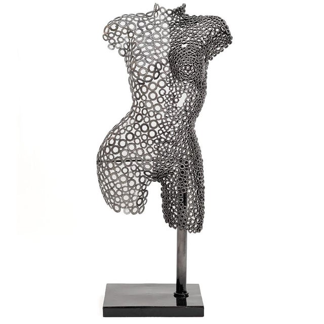 Premium Handcrafted Iron Washer Female Torso Sculpture | 37" | One of a Kind For Sale - Image 4 of 9