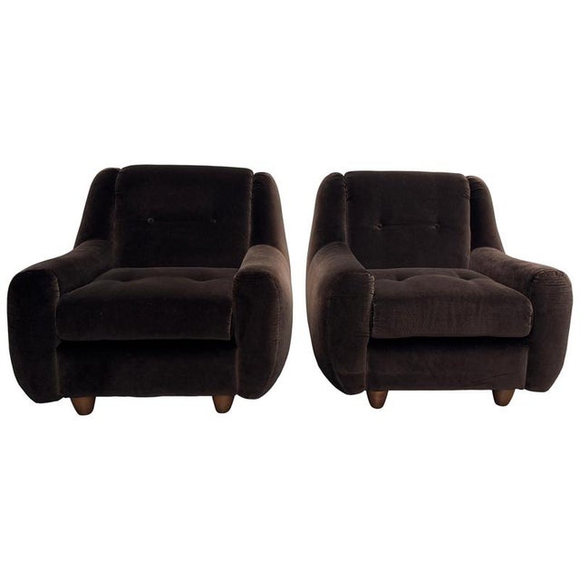 Vintage Italian Lounge Chairs in Chocolate Brown Velvet, 1970s, Set of 2 For Sale - Image 10 of 10