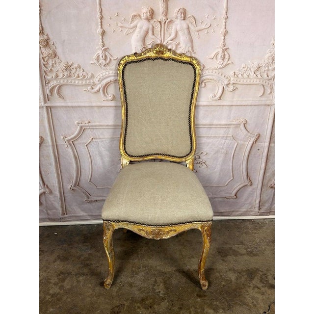 Set of 14 French Louis XV Style Gilt Dining Chairs With Linen Upholstery For Sale - Image 13 of 18