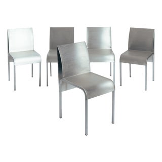 Postmodern Sculptural Dining Chairs in Aluminium and Steel Belgium 1980s/90s, Set of 5 For Sale