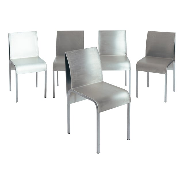 Postmodern Sculptural Dining Chairs in Aluminium and Steel Belgium 1980s/90s, Set of 5 For Sale